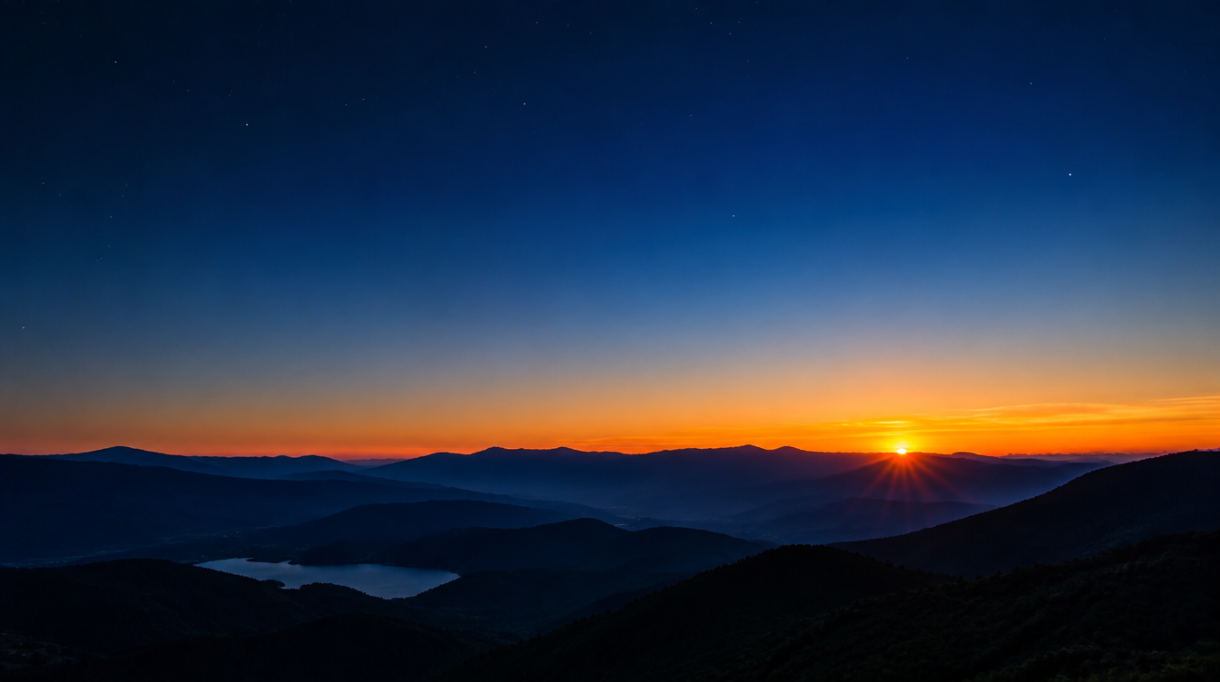 Sonnenaufgang am östlichen Horizont über Bergen